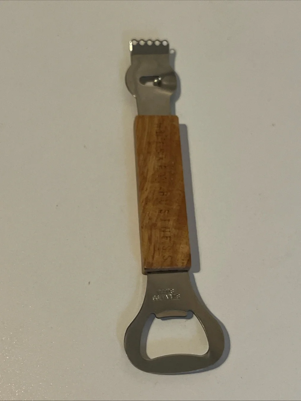 Dual Purpose Bar Tool Citrus Zester Bottle Opener Stainless Steel Acacia Wood